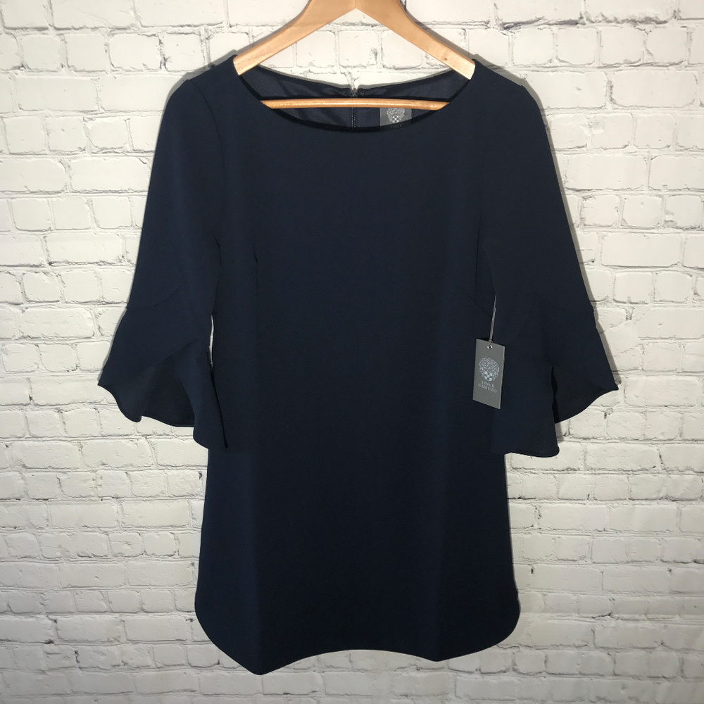Vince Camuto Navy Shift Dress with Bell Sleeves